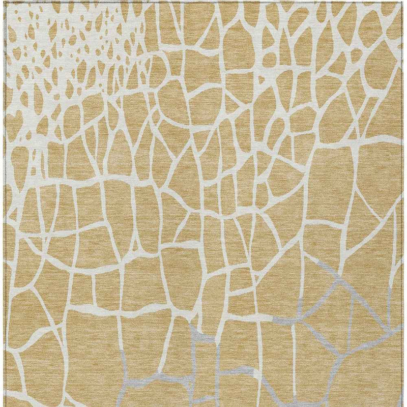 8' X 10' Gold And Beige Abstract Washable Indoor Outdoor Area Rug
