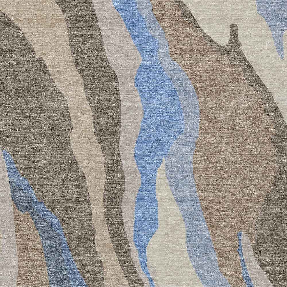 3' X 5' Taupe Tan And Blue Abstract Washable Indoor Outdoor Area Rug