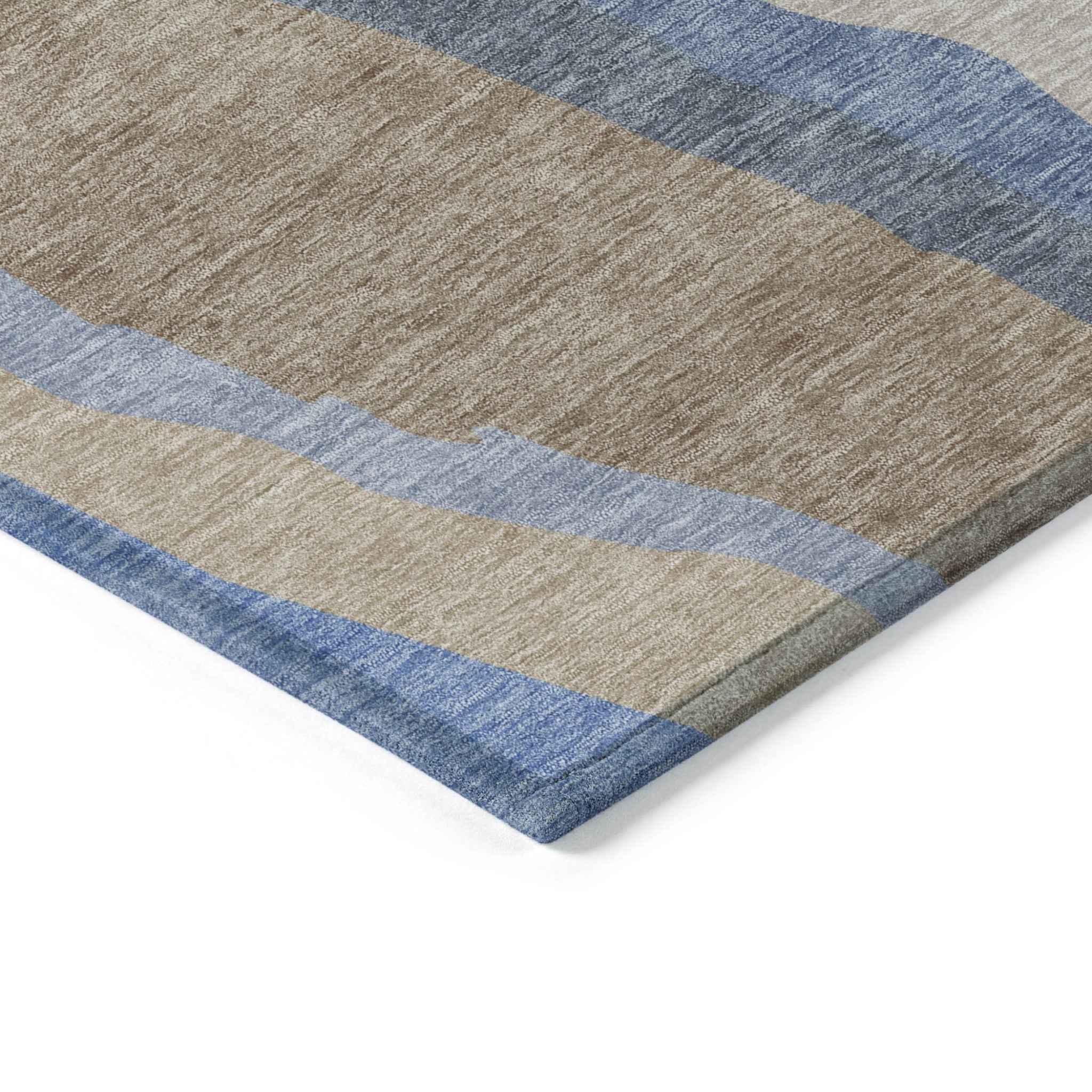 3' X 5' Taupe Tan And Blue Abstract Washable Indoor Outdoor Area Rug