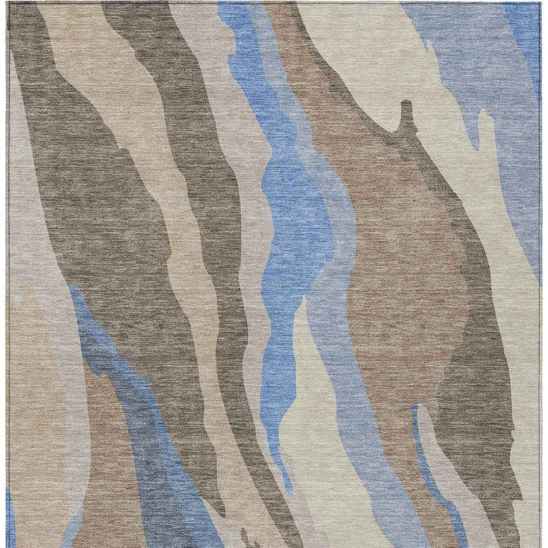 10' X 14' Taupe Tan And Blue Abstract Washable Indoor Outdoor Area Rug