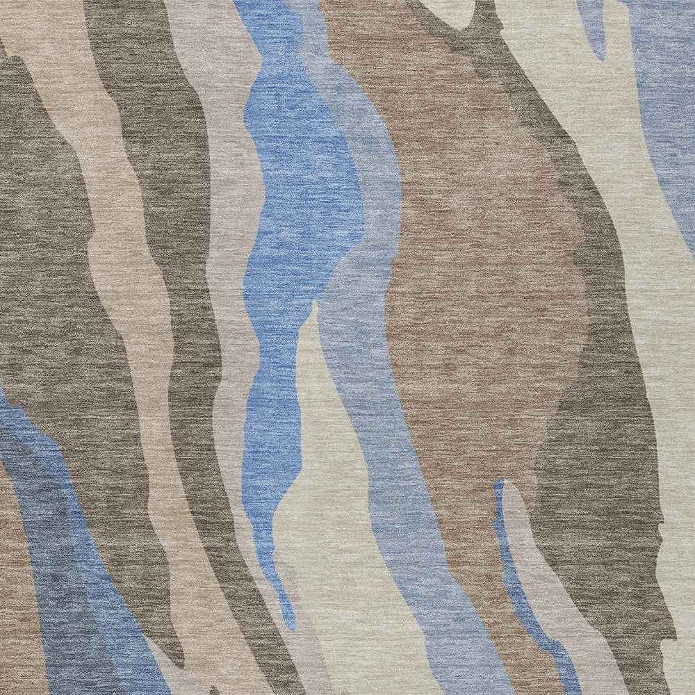 10' X 14' Taupe Tan And Blue Abstract Washable Indoor Outdoor Area Rug