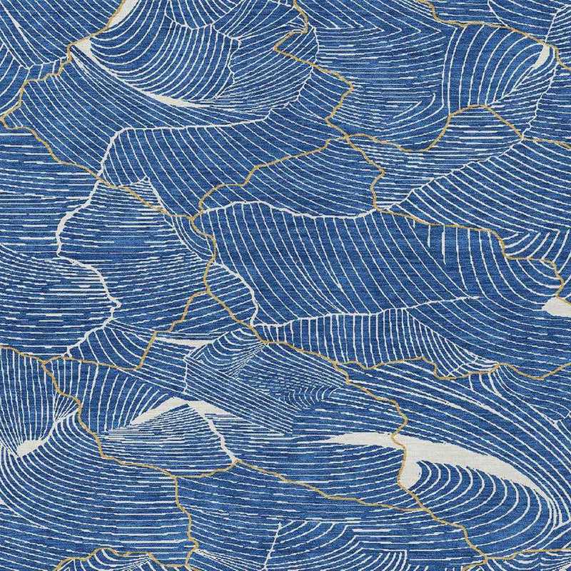 8' X 10' Blue Ivory And Gold Abstract Washable Indoor Outdoor Area Rug