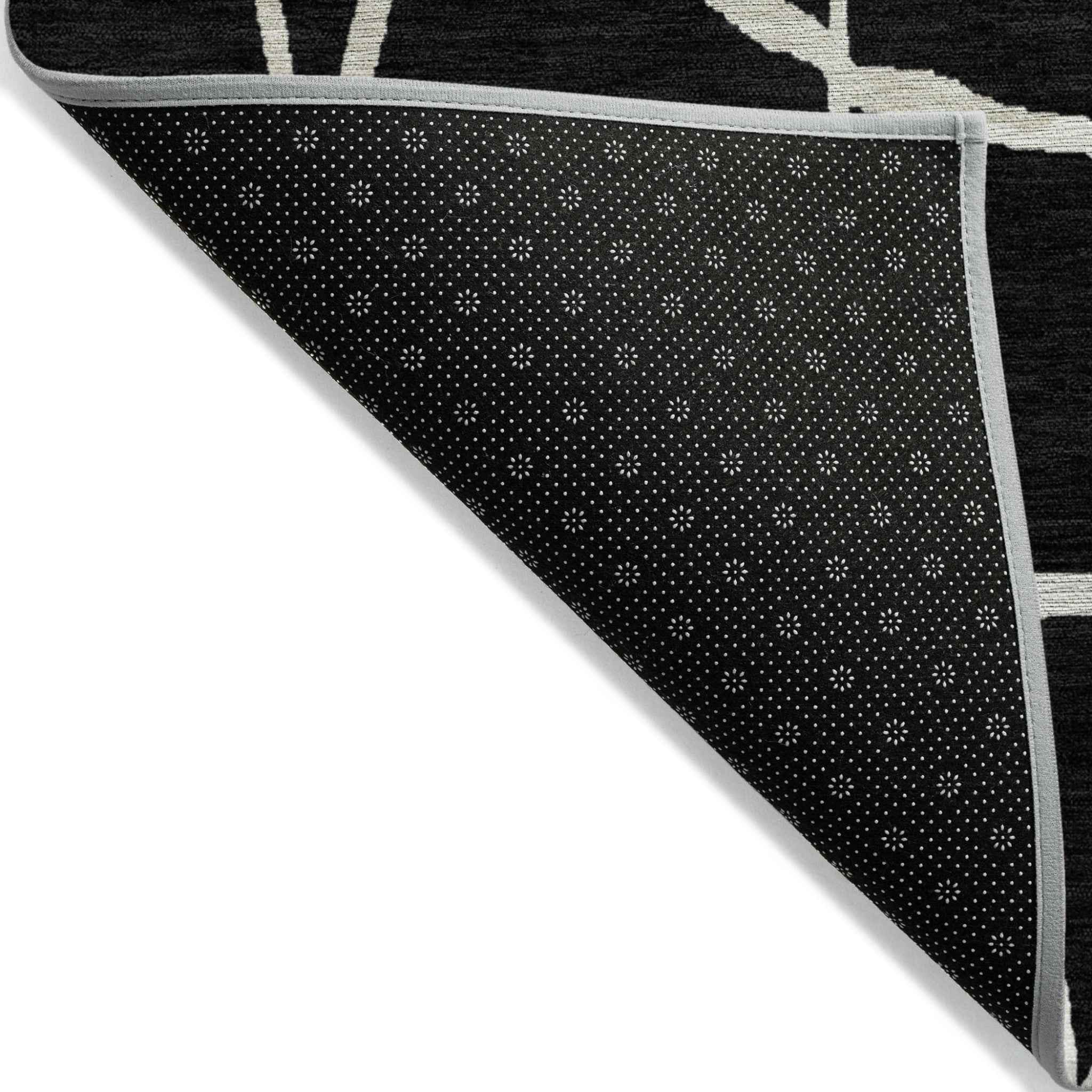 8' X 10' Black And Beige Abstract Washable Indoor Outdoor Area Rug