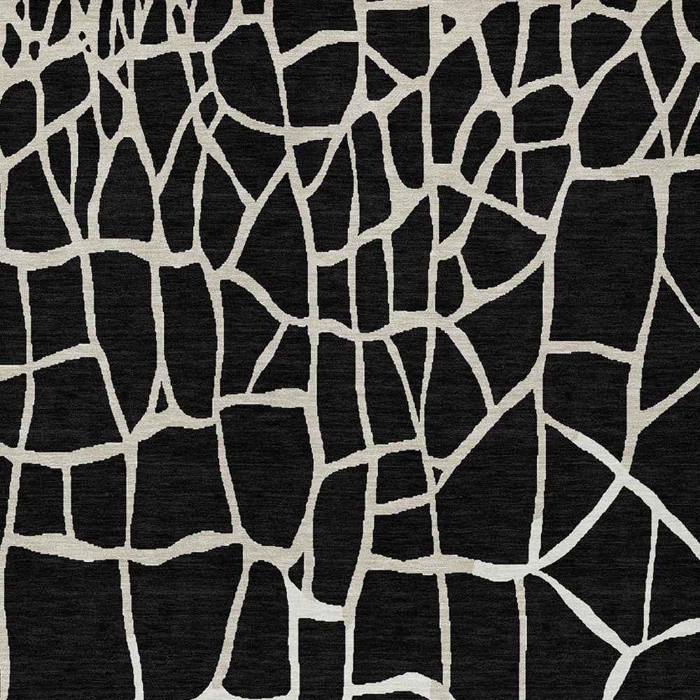 8' X 10' Black And Beige Abstract Washable Indoor Outdoor Area Rug