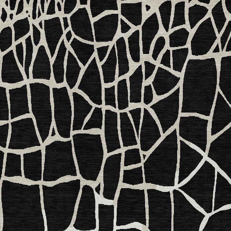 8' X 10' Black And Beige Abstract Washable Indoor Outdoor Area Rug