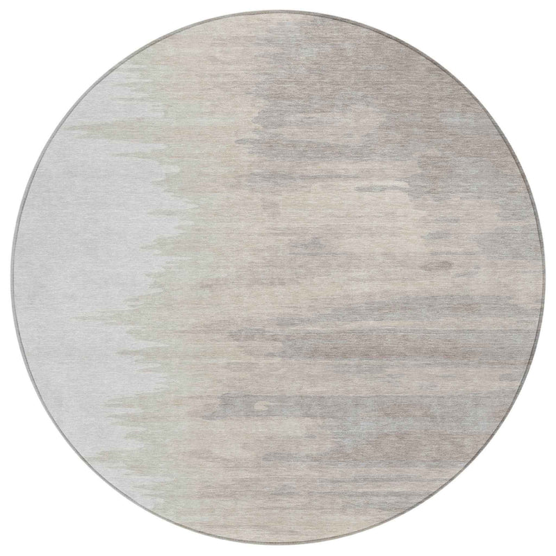 8' Ivory And Brown Round Abstract Washable Indoor Outdoor Area Rug