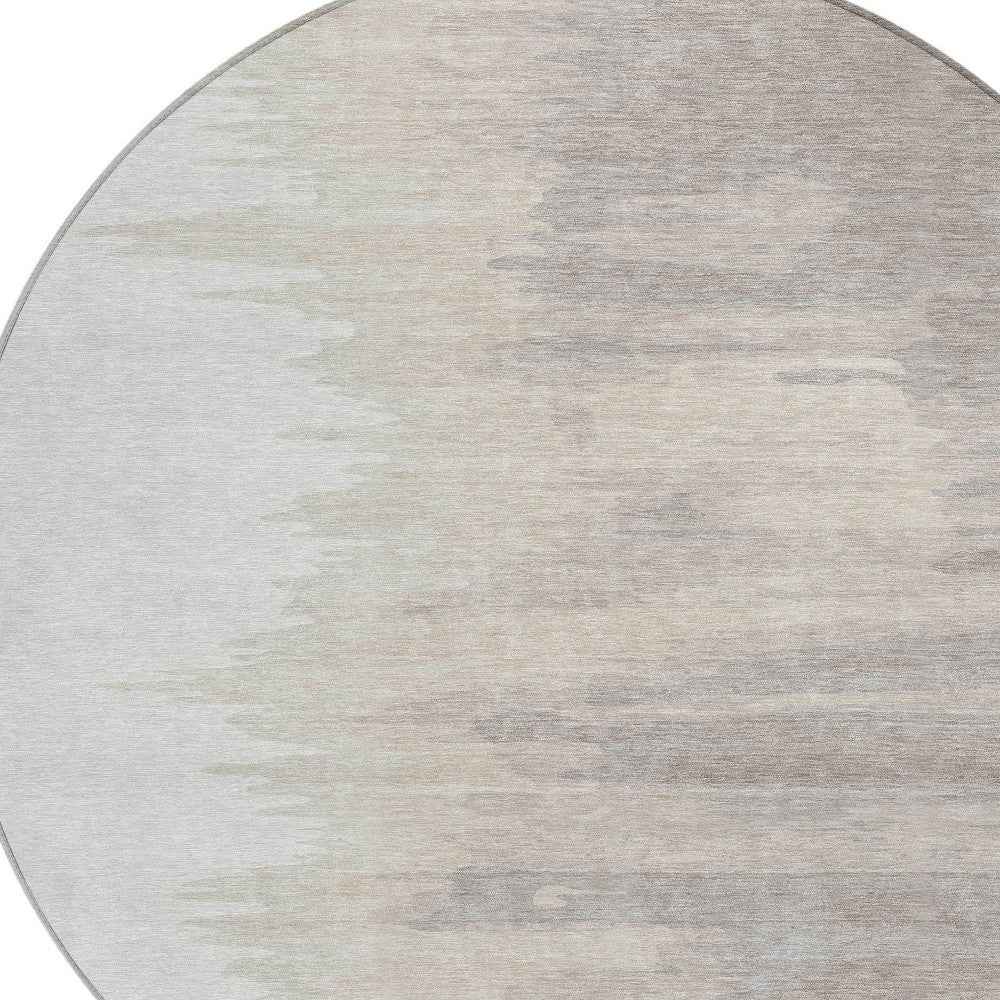 8' Ivory And Brown Round Abstract Washable Indoor Outdoor Area Rug