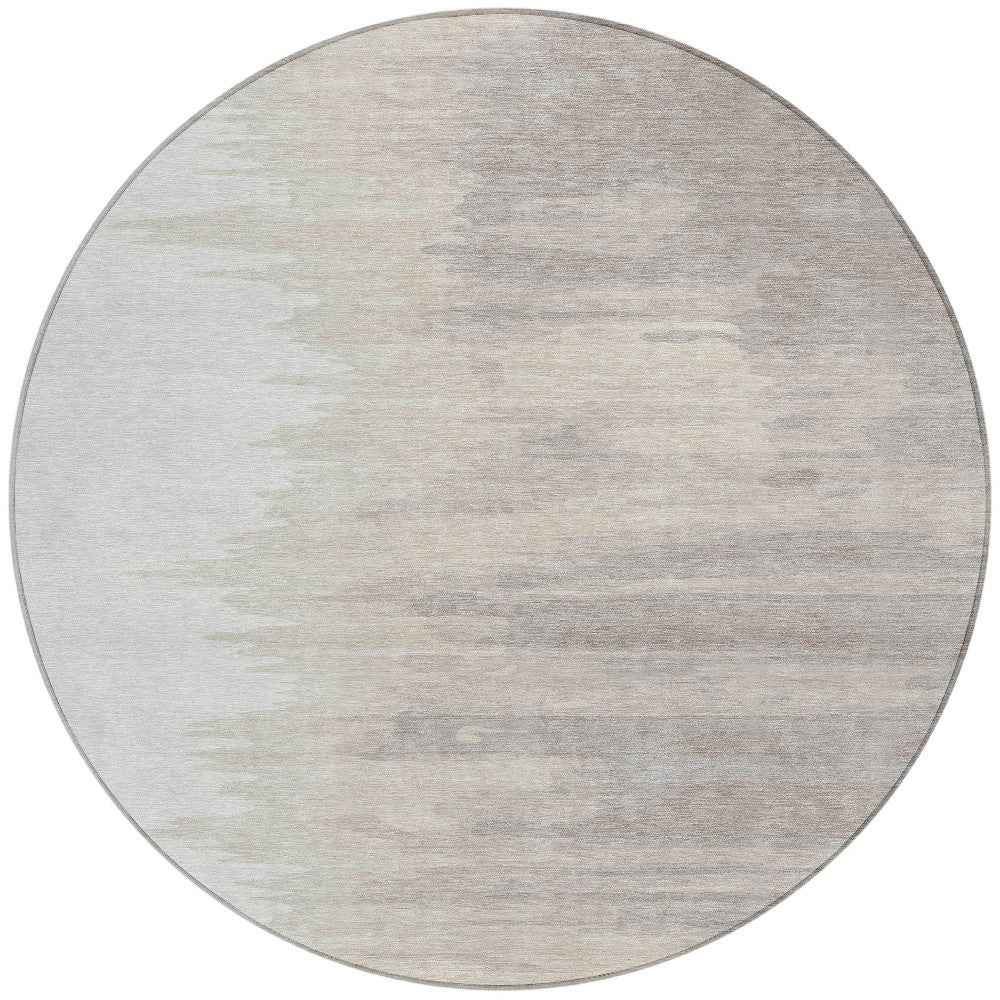 8' Ivory And Brown Round Abstract Washable Indoor Outdoor Area Rug