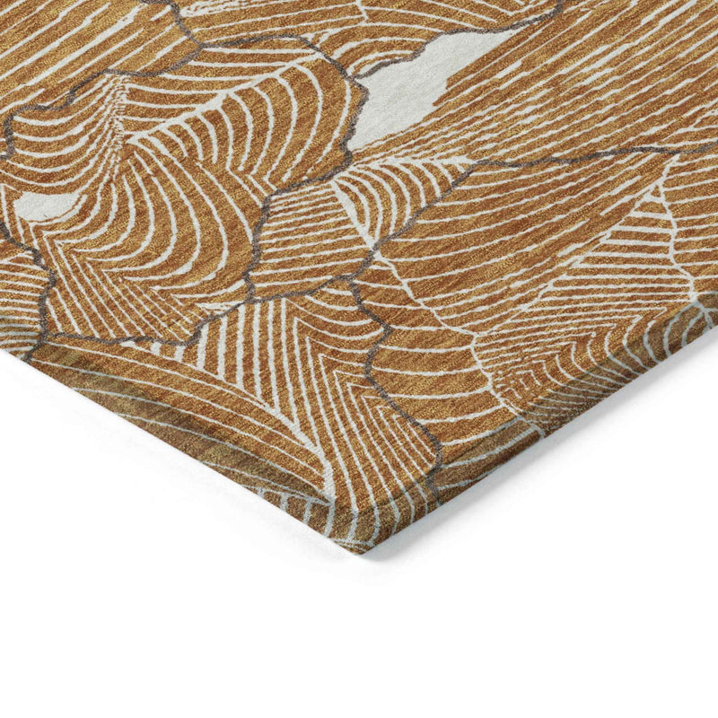 10' X 14' Copper Brown And Ivory Abstract Washable Indoor Outdoor Area Rug