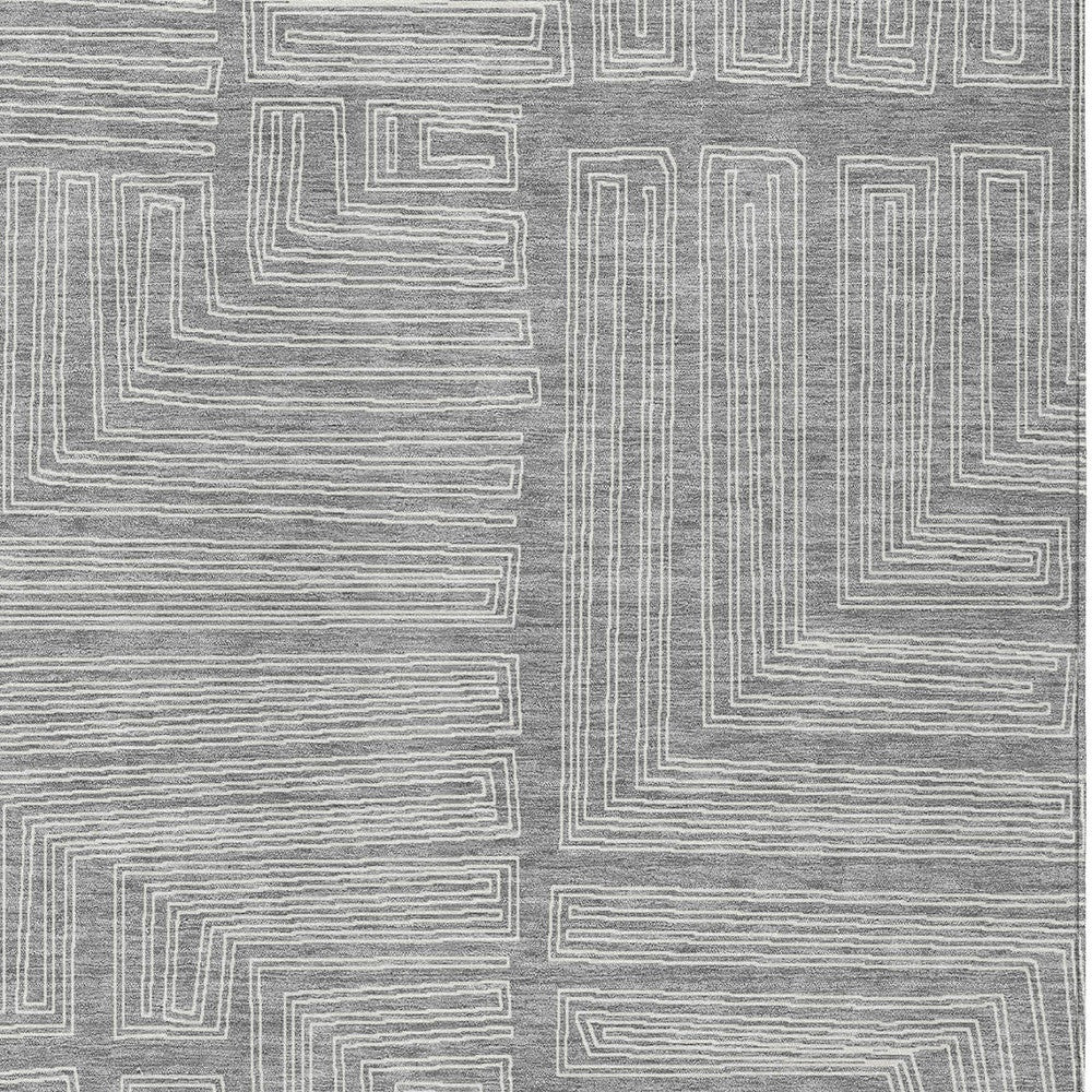 10' X 14' Gray And Ivory Geometric Washable Indoor Outdoor Area Rug - Sports & Outdoor