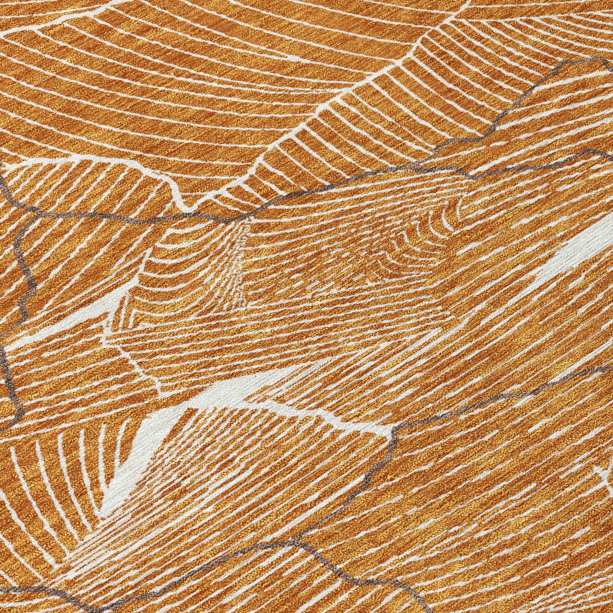 8' Copper Brown And Ivory Round Abstract Washable Indoor Outdoor Area Rug