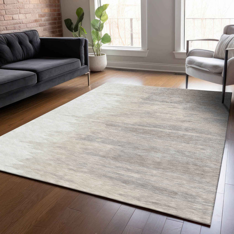 3' X 5' Ivory And Brown Abstract Washable Indoor Outdoor Area Rug