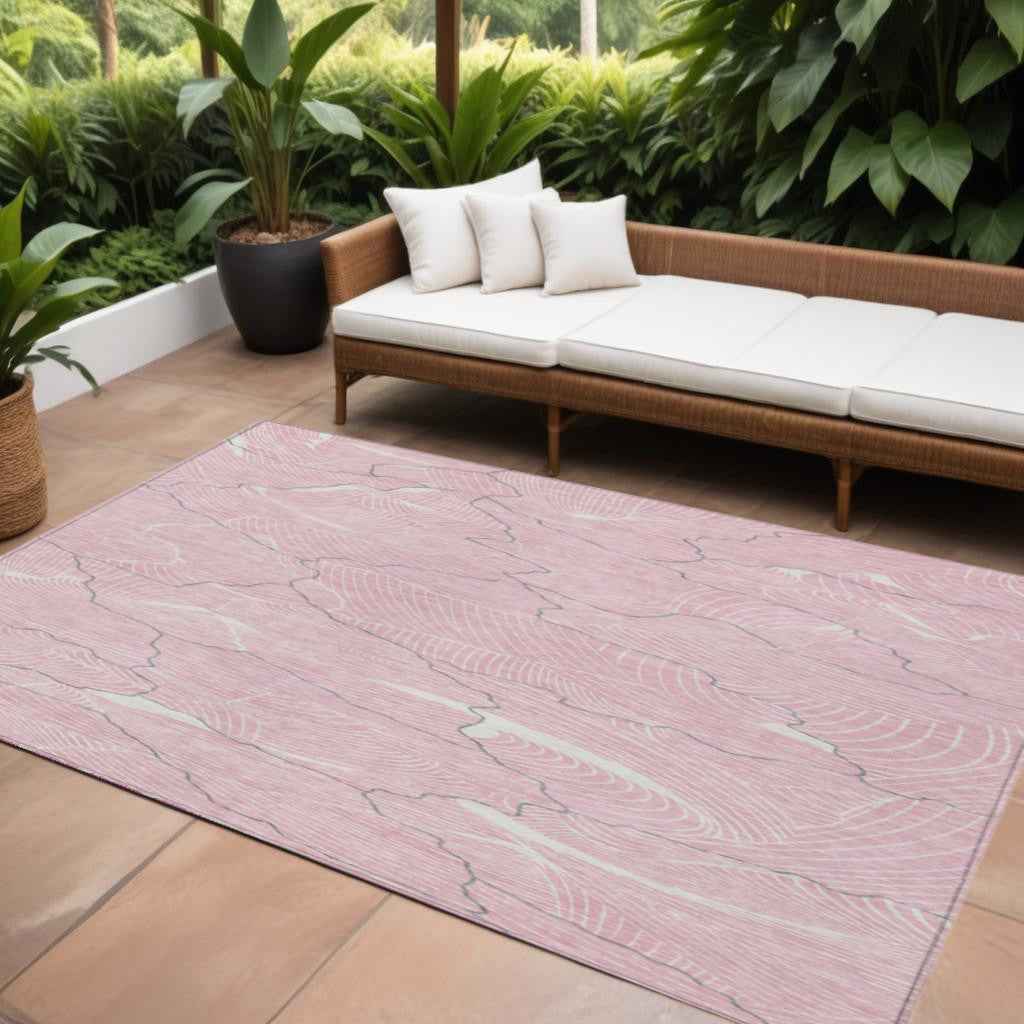 10' X 14' Pink Ivory And Gray Abstract Washable Indoor Outdoor Area Rug