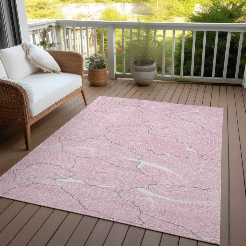 10' X 14' Pink Ivory And Gray Abstract Washable Indoor Outdoor Area Rug