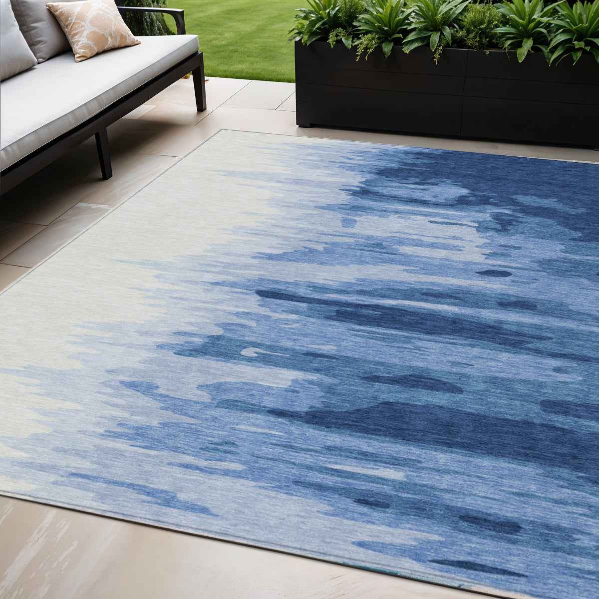 5' X 8' Navy Blue And Ivory Abstract Washable Indoor Outdoor Area Rug