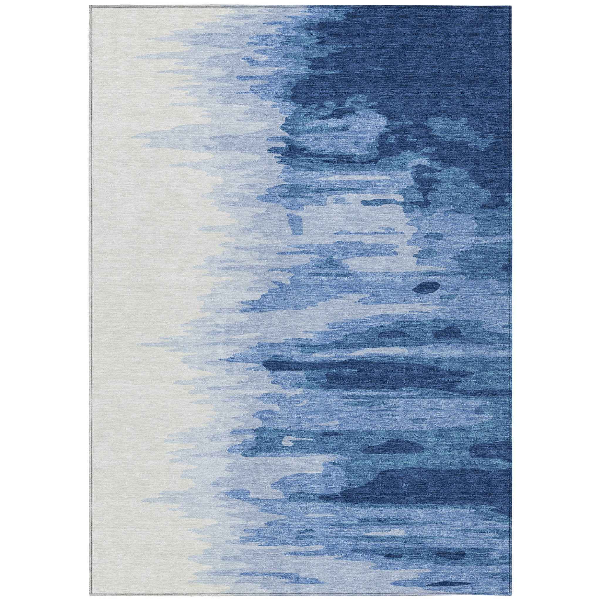 5' X 8' Navy Blue And Ivory Abstract Washable Indoor Outdoor Area Rug