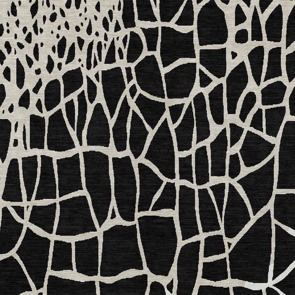 9' X 12' Black And Beige Abstract Washable Indoor Outdoor Area Rug