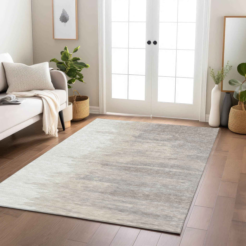 5' X 8' Ivory And Brown Abstract Washable Indoor Outdoor Area Rug