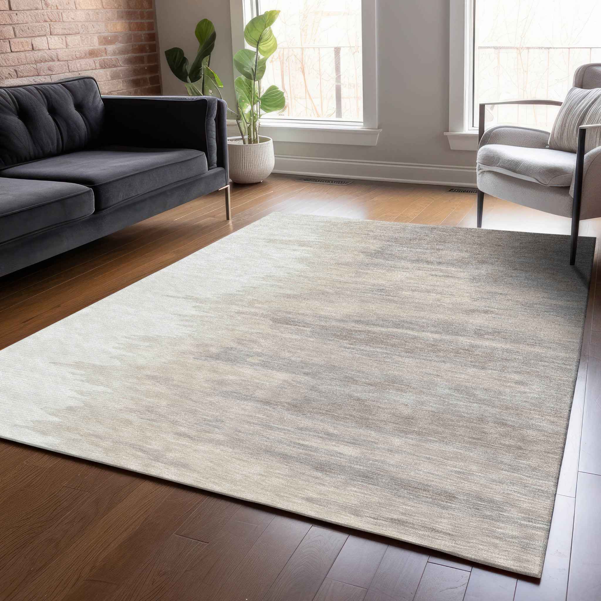 5' X 8' Ivory And Brown Abstract Washable Indoor Outdoor Area Rug