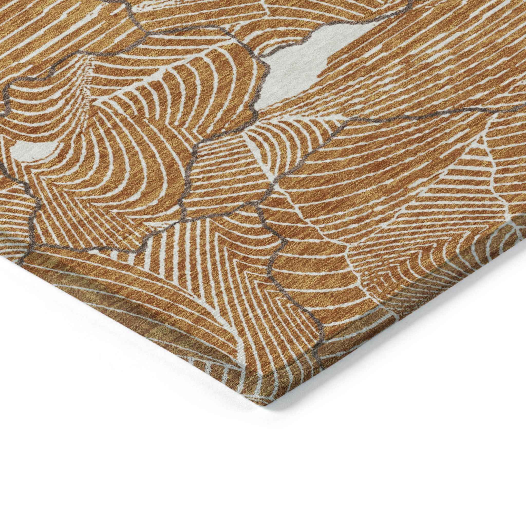 8' X 10' Copper Brown And Ivory Abstract Washable Indoor Outdoor Area Rug