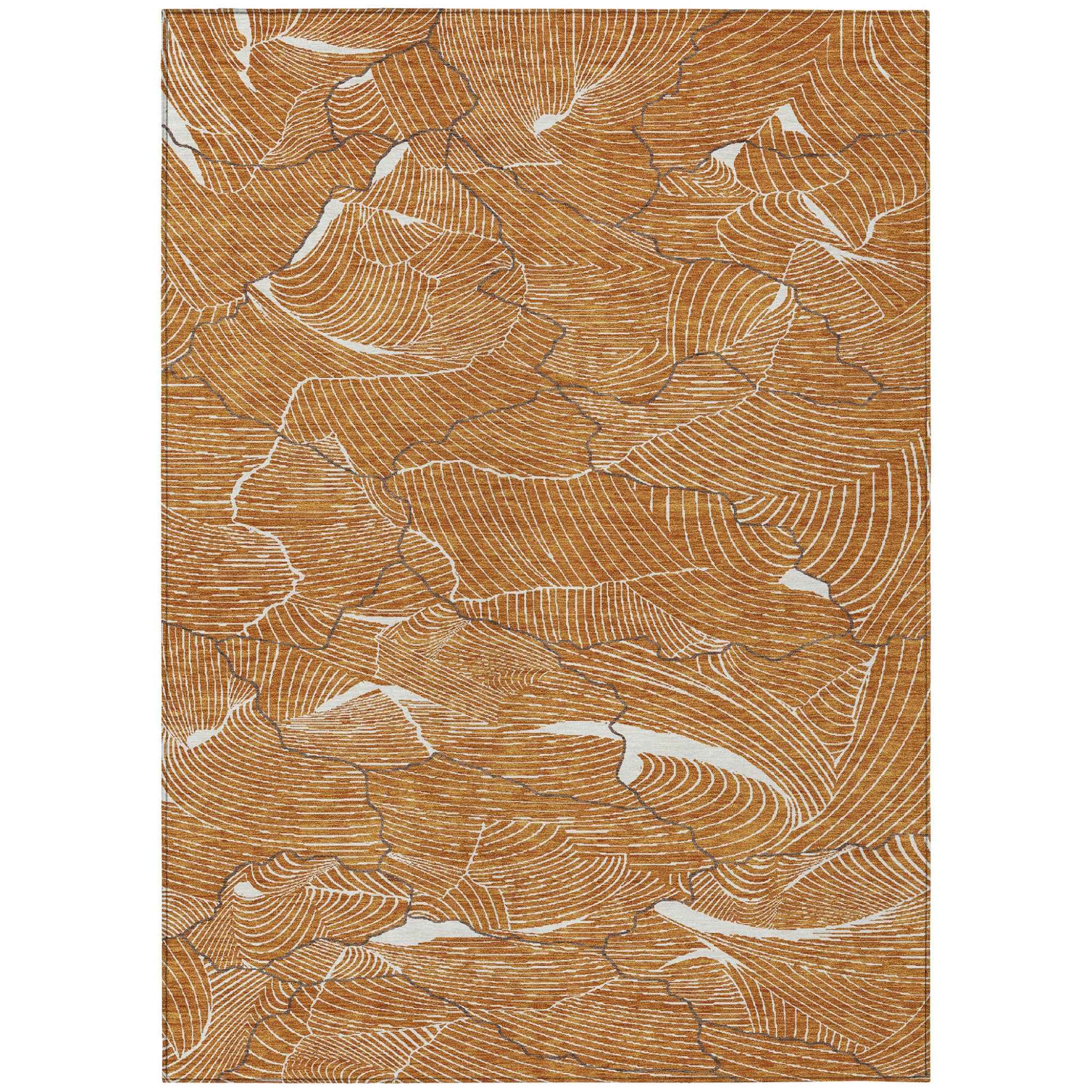 8' X 10' Copper Brown And Ivory Abstract Washable Indoor Outdoor Area Rug