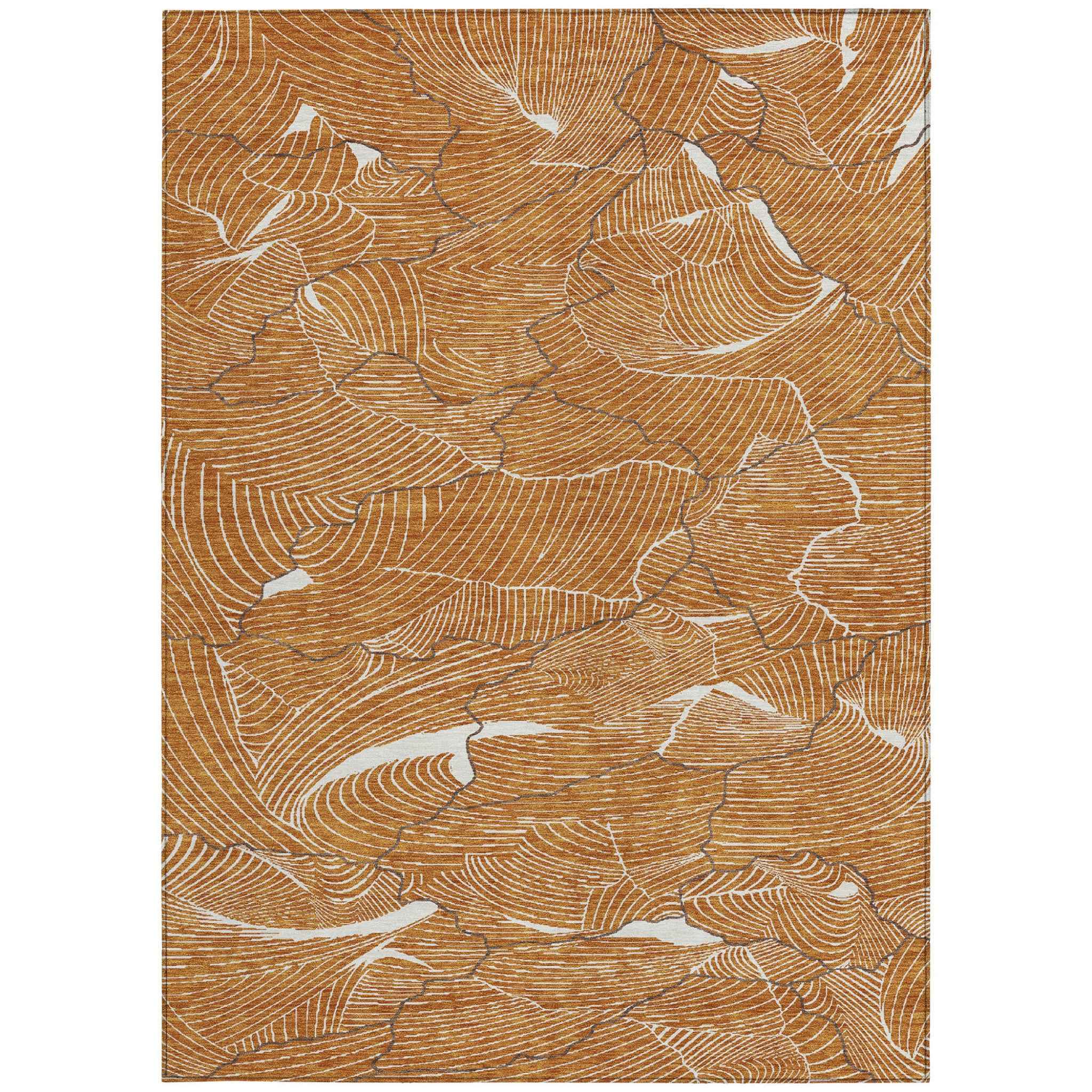 8' X 10' Copper Brown And Ivory Abstract Washable Indoor Outdoor Area Rug