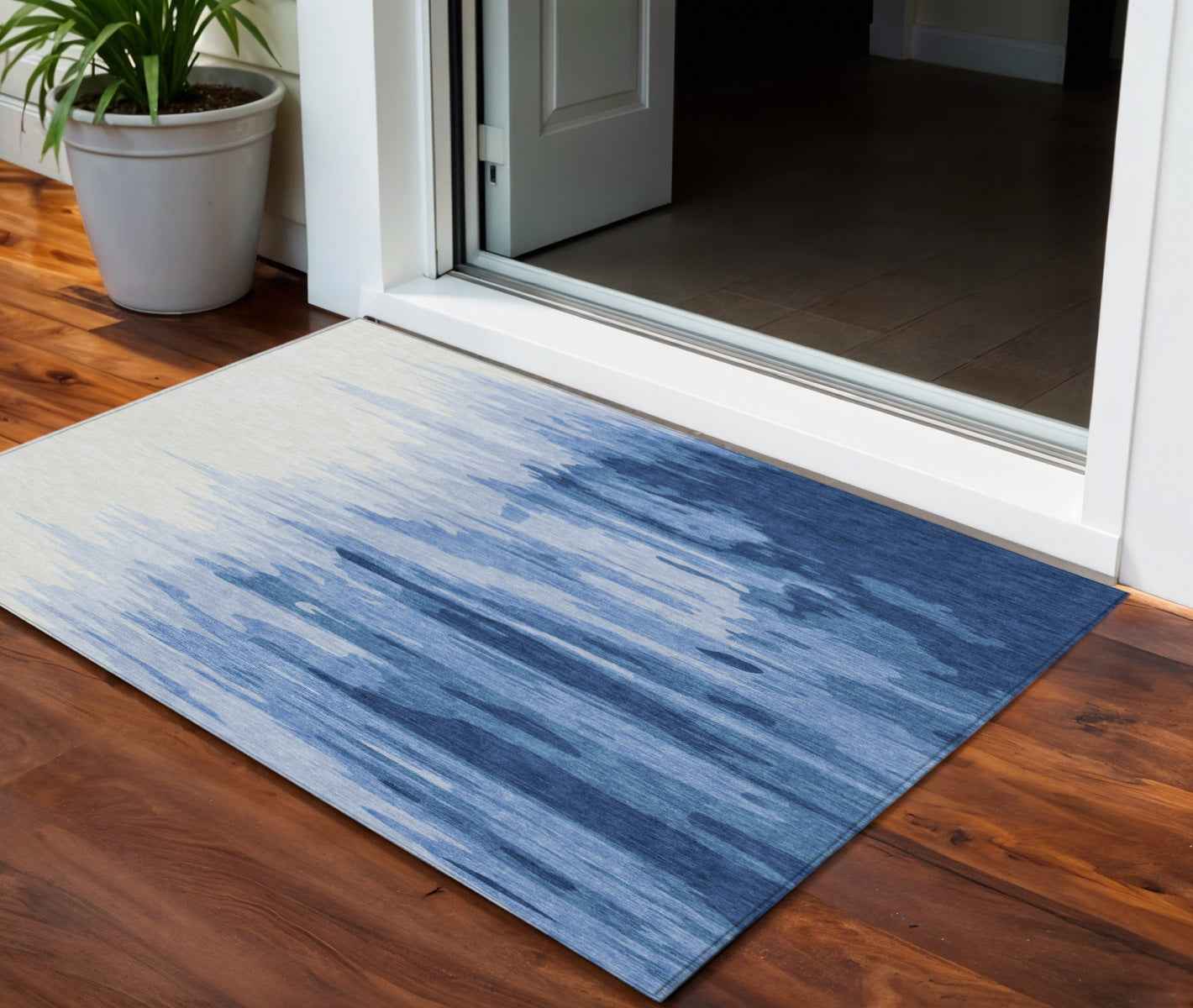 3' X 5' Navy Blue And Ivory Abstract Washable Indoor Outdoor Area Rug