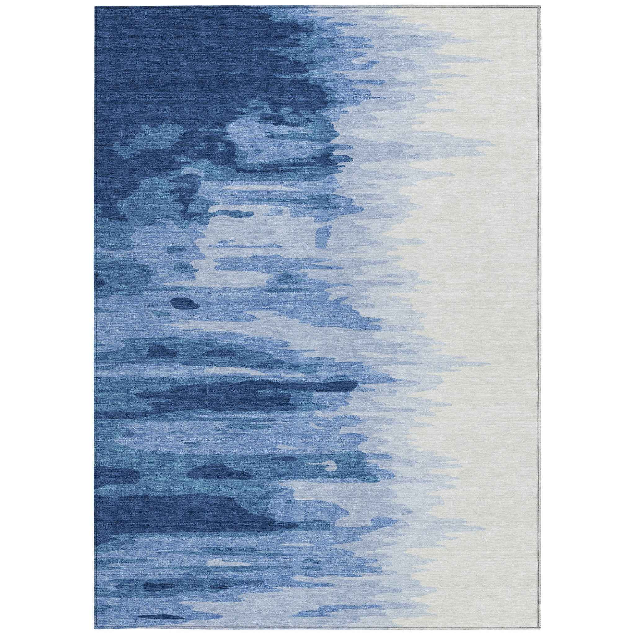 9' X 12' Navy Blue And Ivory Abstract Washable Indoor Outdoor Area Rug