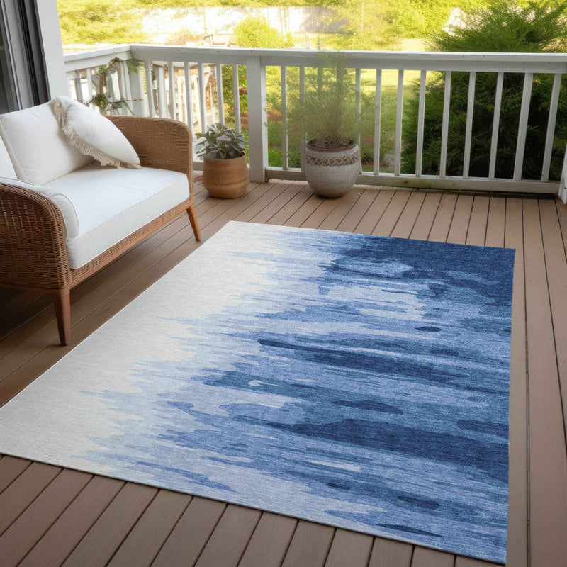 3' X 5' Navy Blue And Ivory Abstract Washable Indoor Outdoor Area Rug