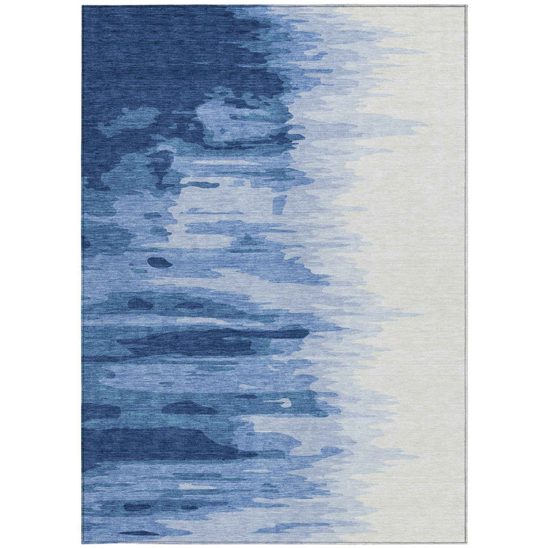 3' X 5' Navy Blue And Ivory Abstract Washable Indoor Outdoor Area Rug