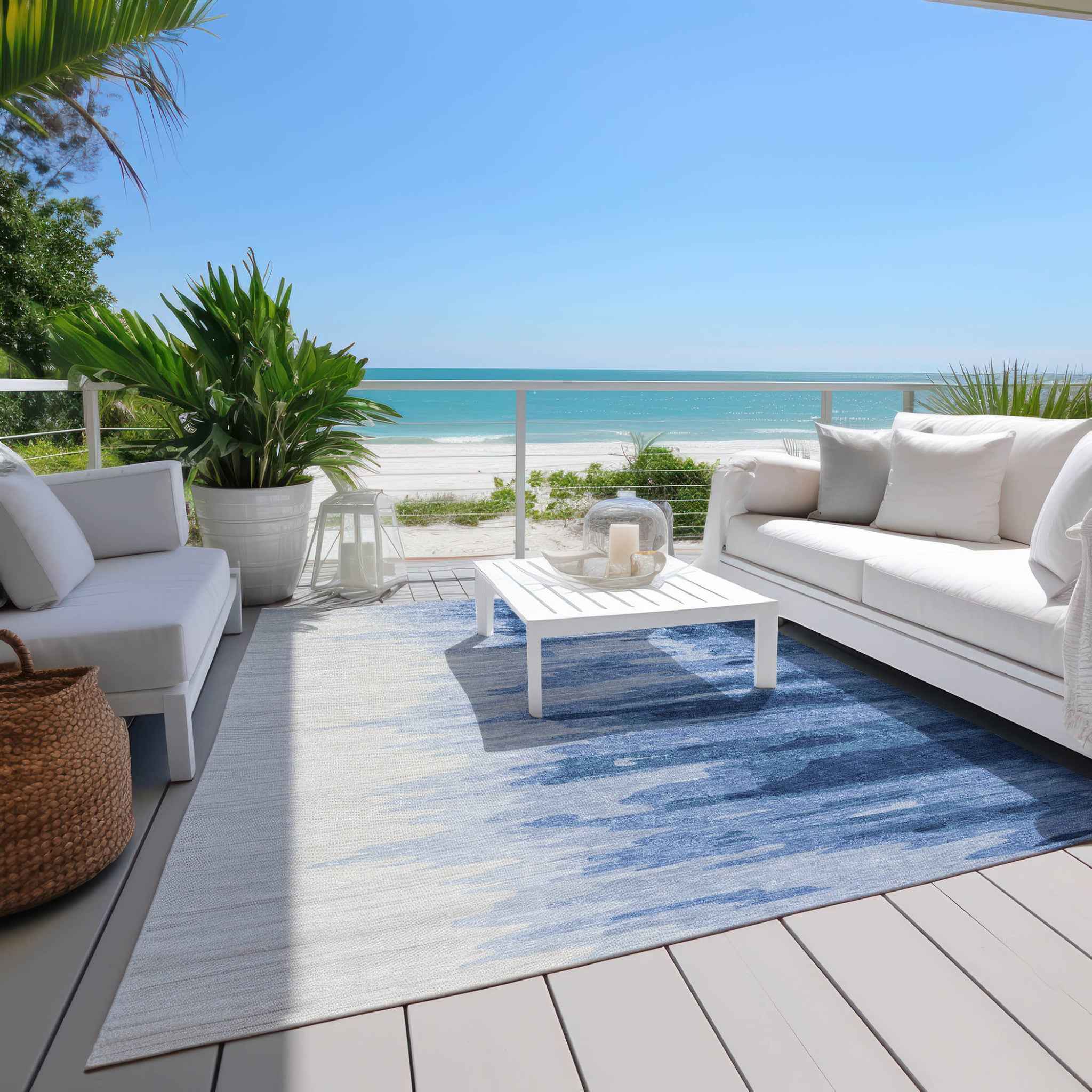 3' X 5' Navy Blue And Ivory Abstract Washable Indoor Outdoor Area Rug