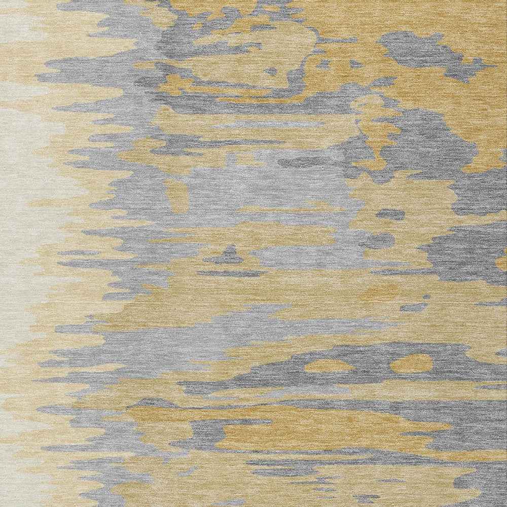 9' X 12' Gold Gray And Beige Abstract Washable Indoor Outdoor Area Rug