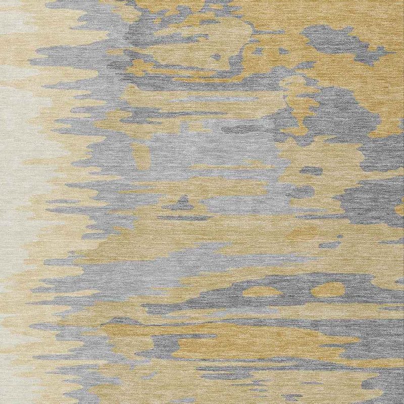 9' X 12' Gold Gray And Beige Abstract Washable Indoor Outdoor Area Rug