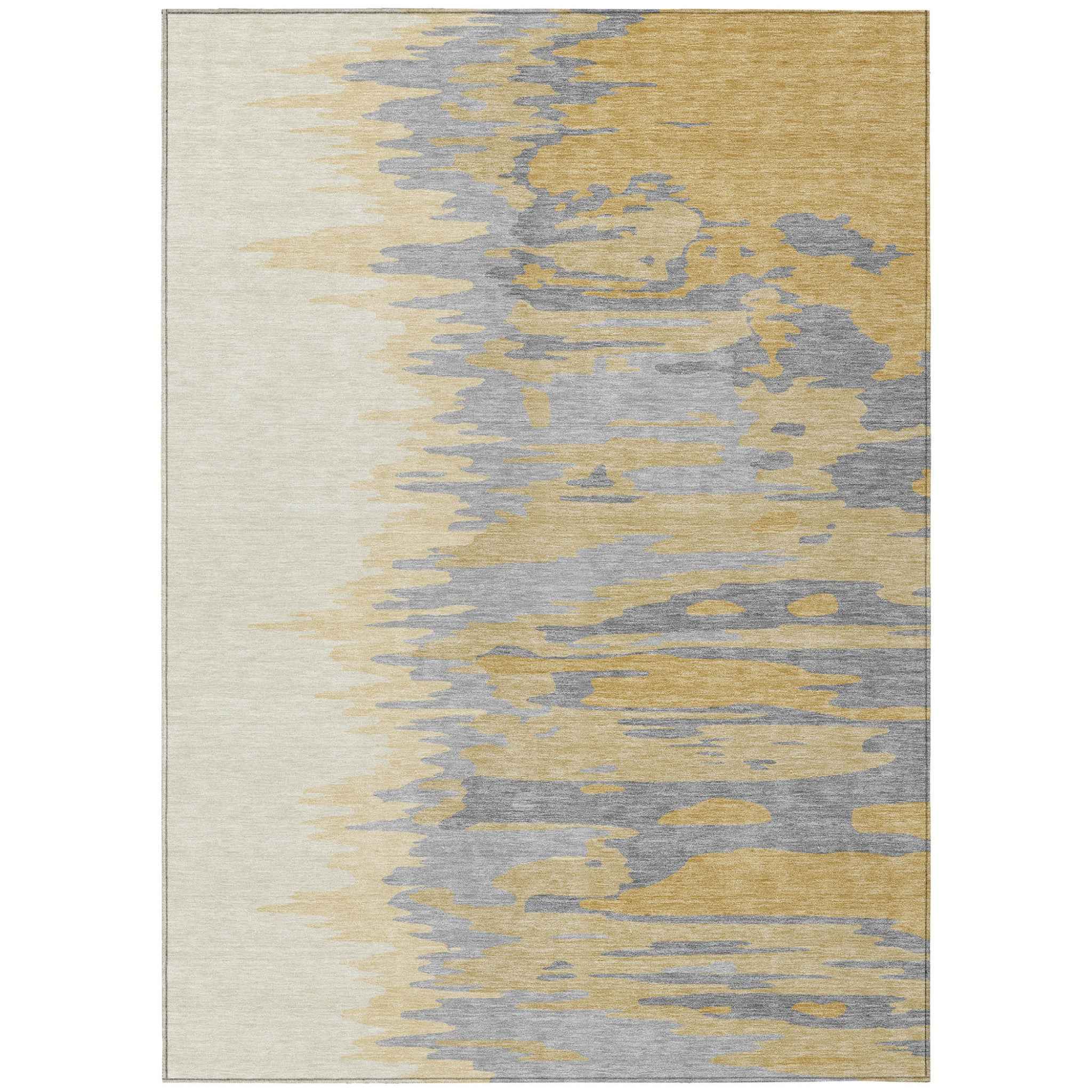 9' X 12' Gold Gray And Beige Abstract Washable Indoor Outdoor Area Rug