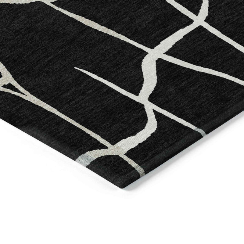 3' X 5' Black And Beige Abstract Washable Indoor Outdoor Area Rug