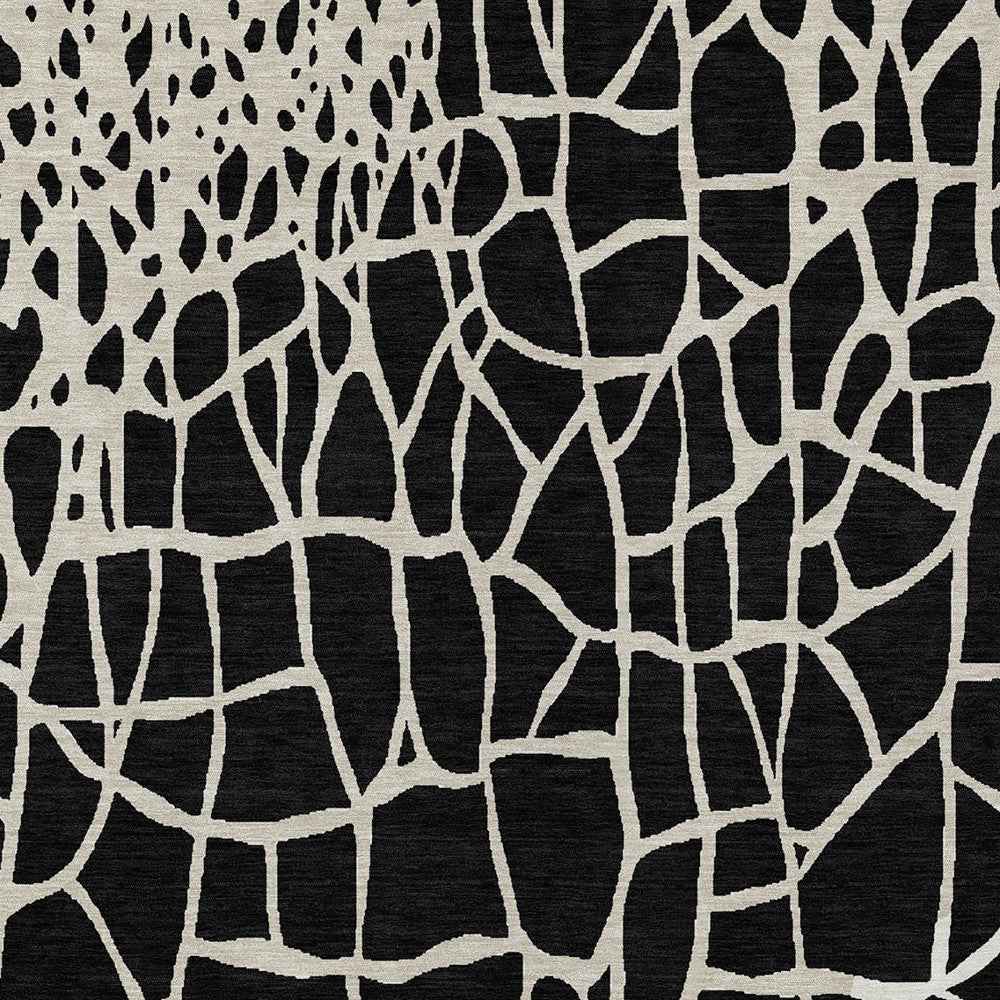 3' X 5' Black And Beige Abstract Washable Indoor Outdoor Area Rug