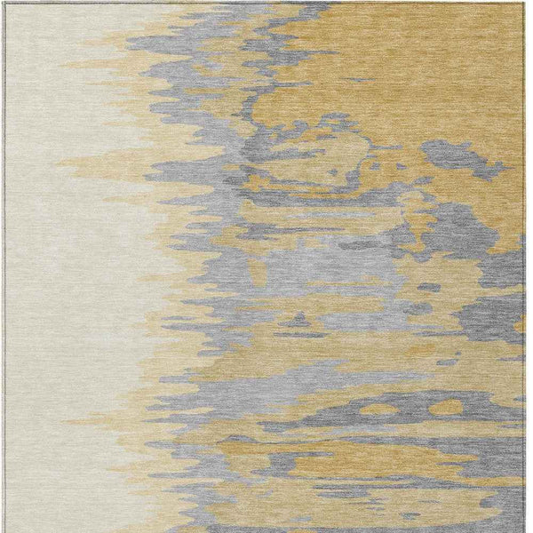 8' X 10' Gold Gray And Beige Abstract Washable Indoor Outdoor Area Rug