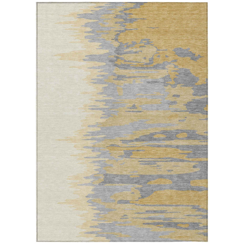 8' X 10' Gold Gray And Beige Abstract Washable Indoor Outdoor Area Rug