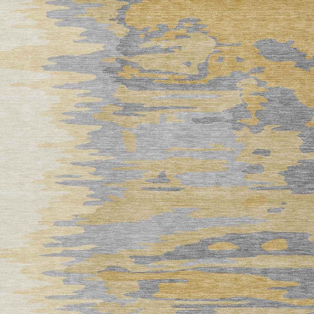 8' X 10' Gold Gray And Beige Abstract Washable Indoor Outdoor Area Rug
