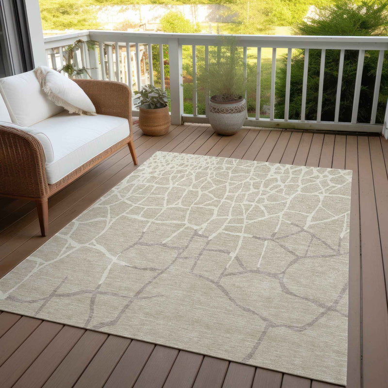 8' X 10' Beige And Tan Abstract Washable Indoor Outdoor Area Rug