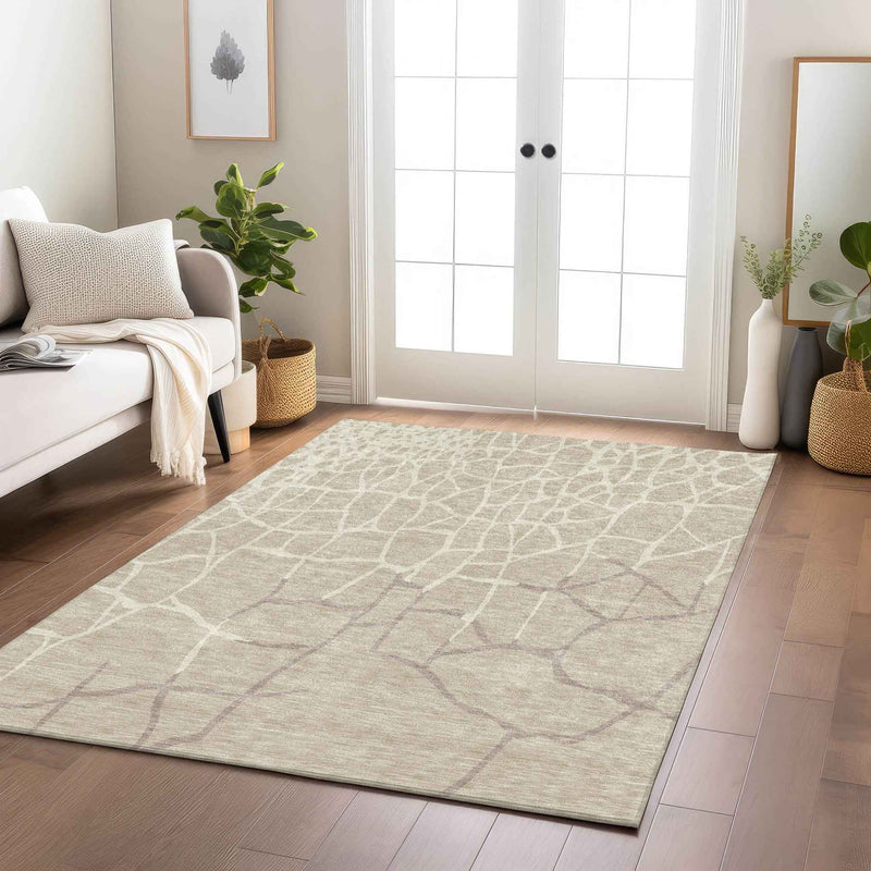 8' X 10' Beige And Tan Abstract Washable Indoor Outdoor Area Rug