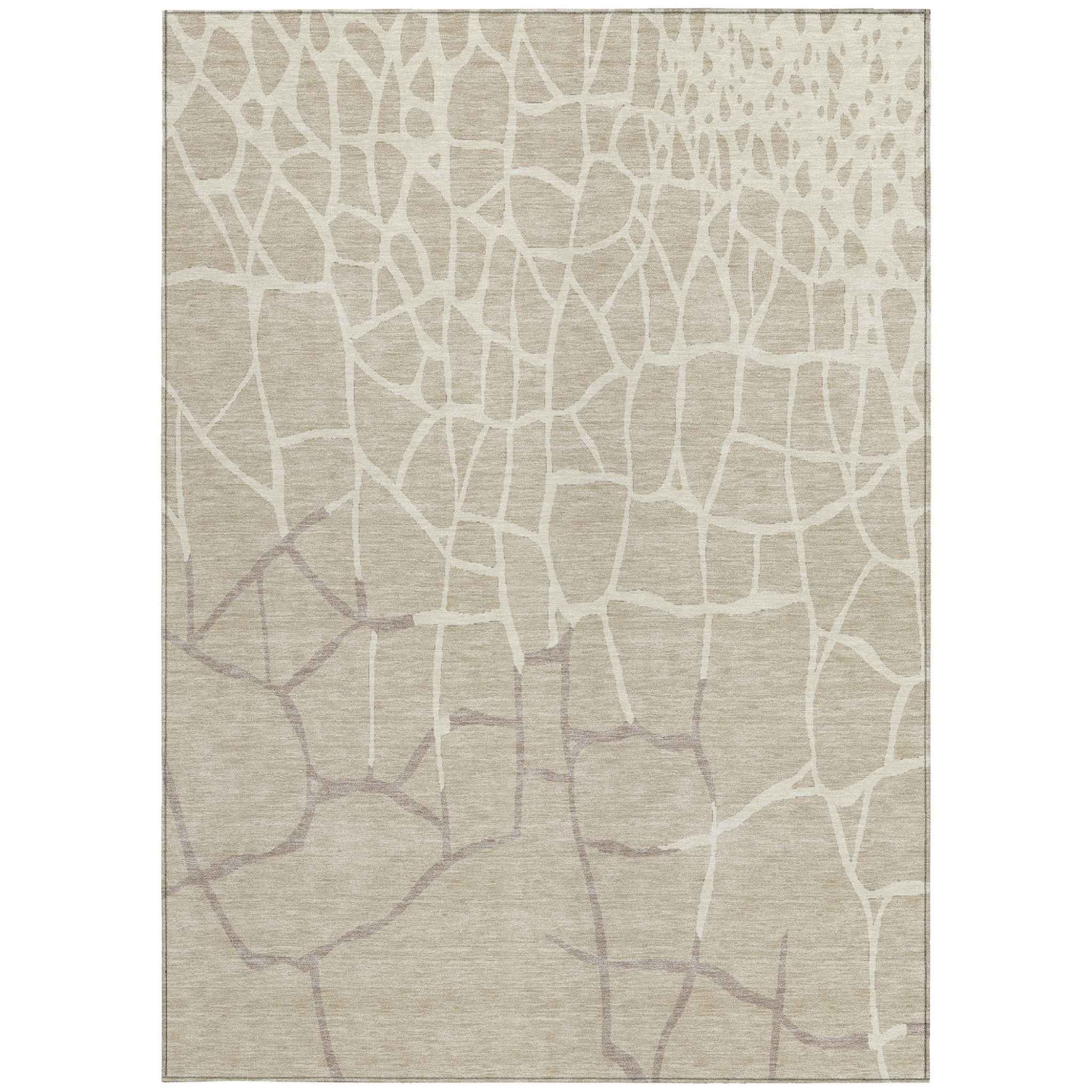 10' X 14' Beige And Tan Abstract Washable Indoor Outdoor Area Rug