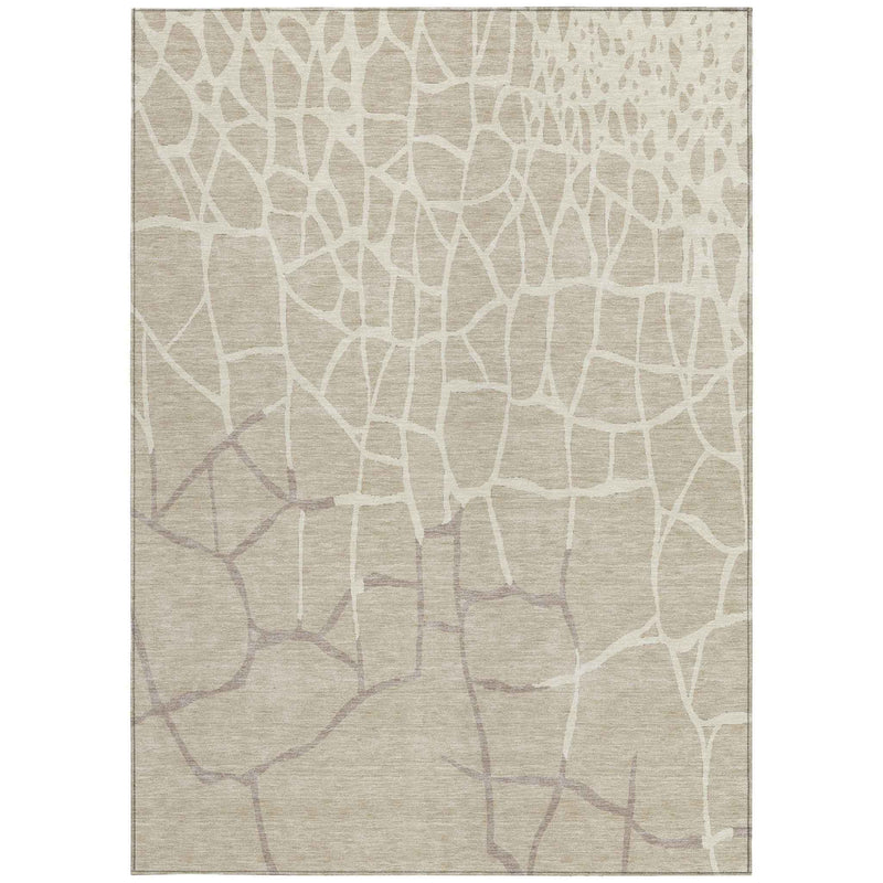 10' X 14' Beige And Tan Abstract Washable Indoor Outdoor Area Rug