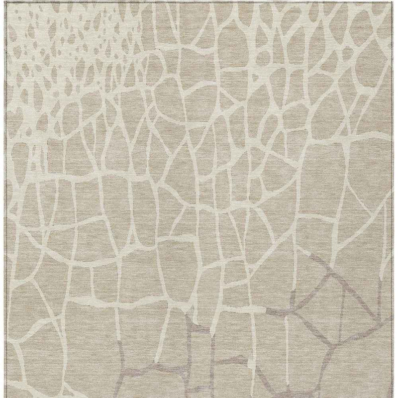 10' X 14' Beige And Tan Abstract Washable Indoor Outdoor Area Rug