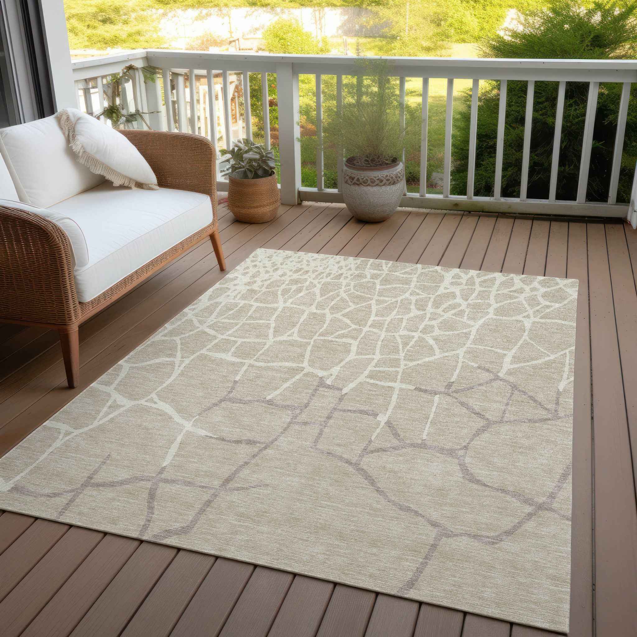 10' X 14' Beige And Tan Abstract Washable Indoor Outdoor Area Rug
