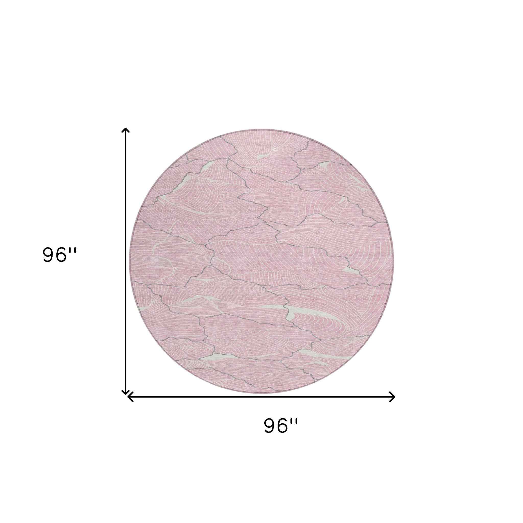 8' Pink Ivory And Gray Round Abstract Washable Indoor Outdoor Area Rug