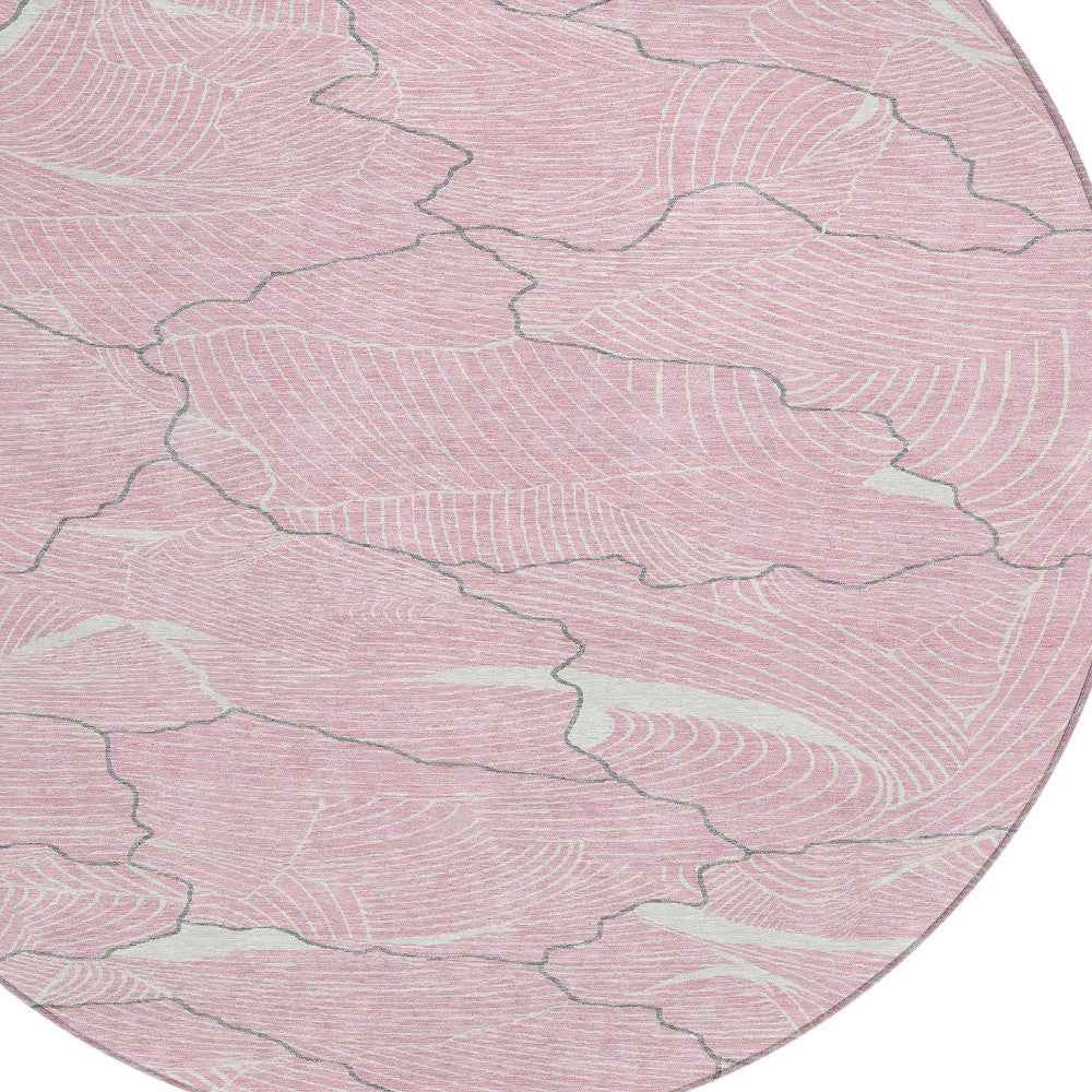 8' Pink Ivory And Gray Round Abstract Washable Indoor Outdoor Area Rug