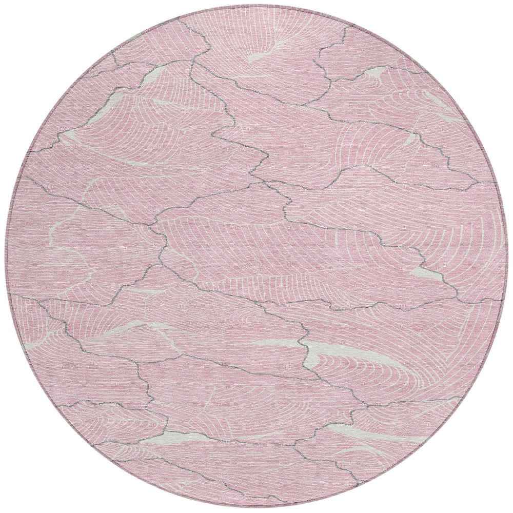 8' Pink Ivory And Gray Round Abstract Washable Indoor Outdoor Area Rug