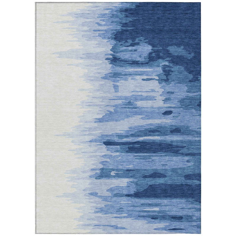 8' X 10' Navy Blue And Ivory Abstract Washable Indoor Outdoor Area Rug