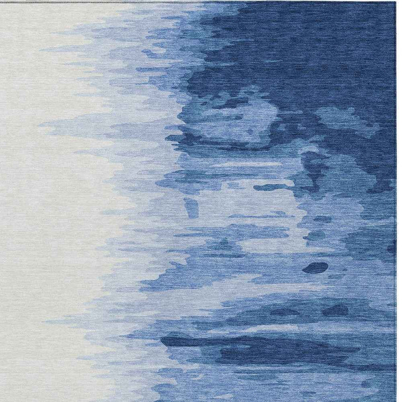 8' X 10' Navy Blue And Ivory Abstract Washable Indoor Outdoor Area Rug